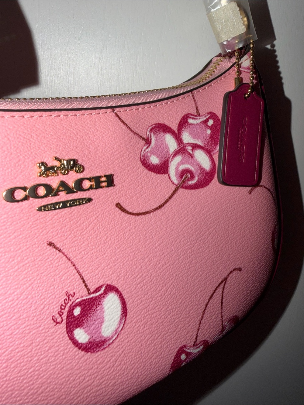 Coach Pink Cherry Print Shoulder Bag with Magenta Trim - Picture 4 of 7